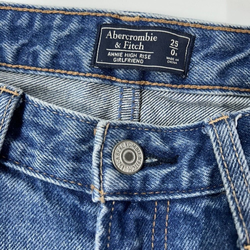 Abercrombie Fitch Annie High Rise Girlfriend Jeans Womens Size 25 Ankle Destoyed - Picture 3 of 10